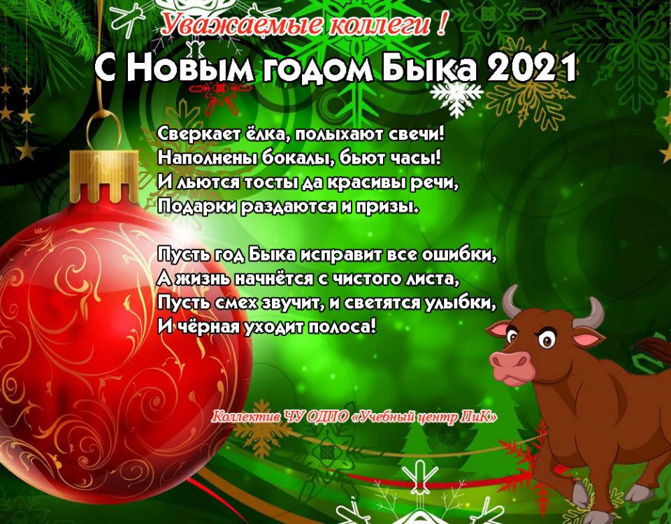 Поздравление с наступающим Новым 2021 Годом ЧУ ОДПО "УЧЕБНЫЙ ЦЕНТР ПИК"